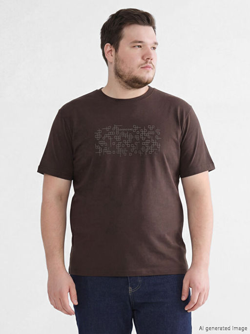 Bisiklet Yaka Bask?l? Penye Erkek Ti??rt