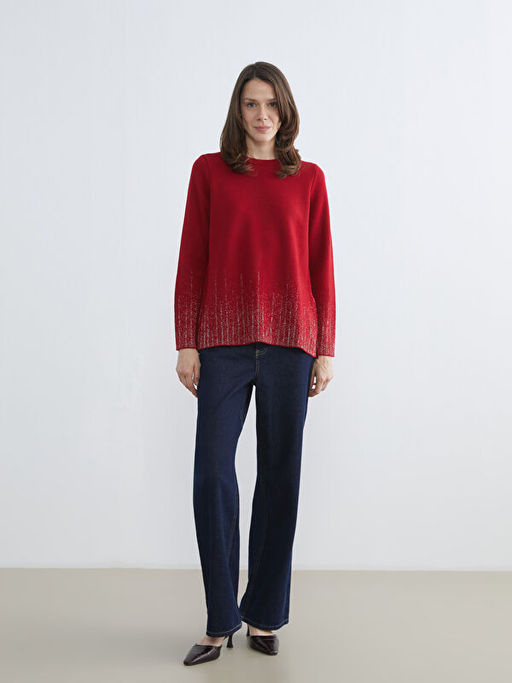 Bisiklet Yaka Desenli Kad?n Triko Kazak