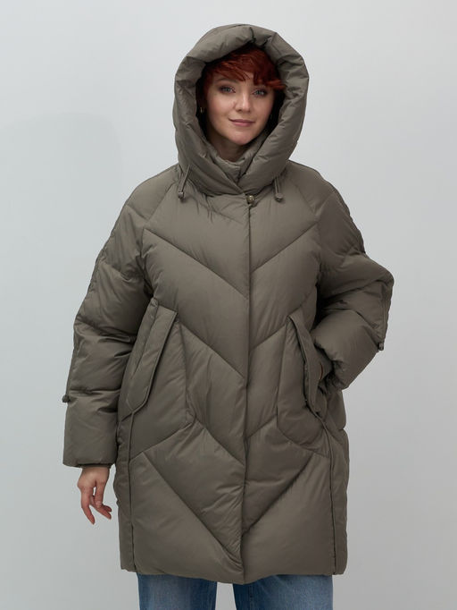 Пальто двубортная зимнее утепленное женское светло-коричневого цвета 7732SK - Visdeer фото 12