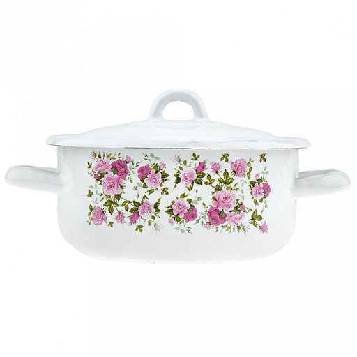 Китайская роза Кастрюля эмалированная 1,45л, форма цилиндрическая, металлическая крышка (Россия) - Домашняя мода фото 2