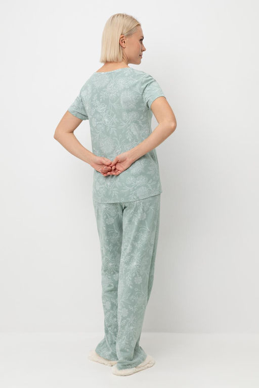 Е 20058/24/голубой прибой,кружевные цветы пижама жен