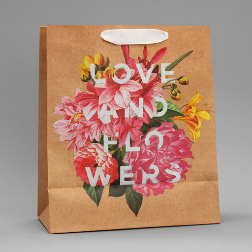 Цена за 2 шт. Пакет подарочный крафтовый, упаковка, Love and flowers, 23?27?11.5 см
