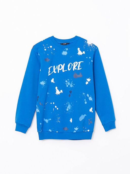 Bisiklet Yaka Bask?l? Erkek ?ocuk Sweatshirt