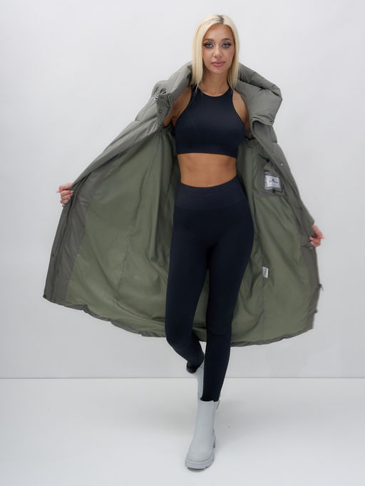 Пальто утепленное стеганное зимнее с капюшоном женское цвета хаки 9612Kh - Mtforce фото 14