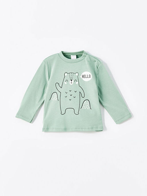 Bisiklet Yaka Uzun Kollu Bask?l? Erkek Bebek Sweatshirt