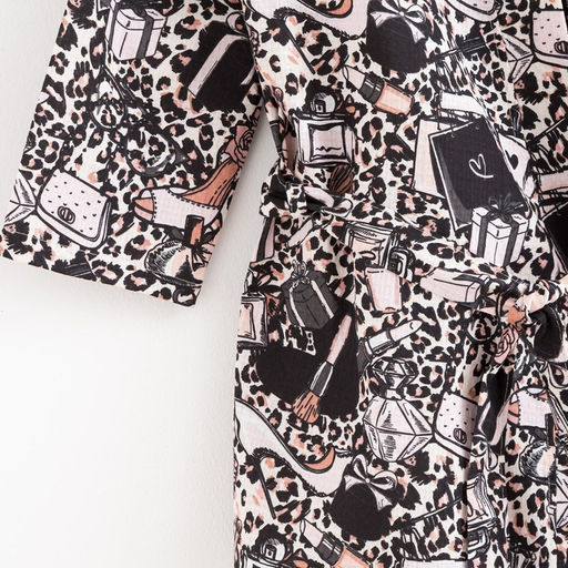 Халат женский Этель «Леопард» рукав 3/4, размер 46-48, вафля 200 г/м², 100% хлопок