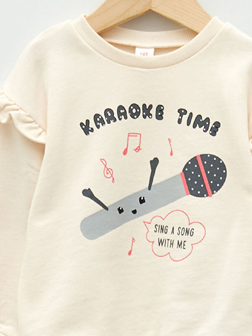 Bisiklet Yaka Uzun Kollu Bask?l? Pamuklu K?z Bebek Sweatshirt ve Oyuncak - Waikiki фото 3