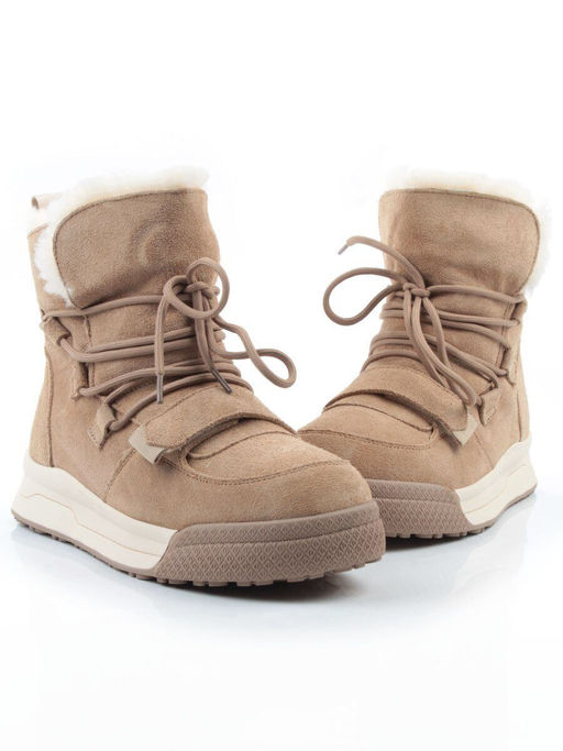 04-PAYH06-3Z BEIGE Ботинки зимние женские (натуральная замша, 100% шерсть, натуральный мех)