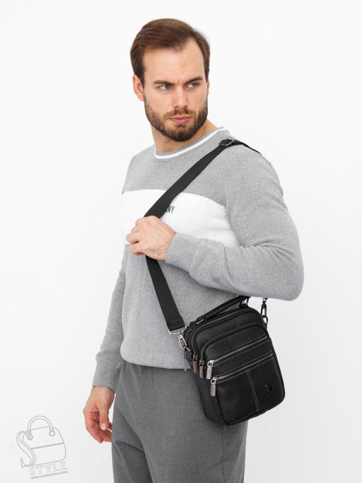 Сумка мужская кожаная 634M black Fuzhiniao в Новосибирске