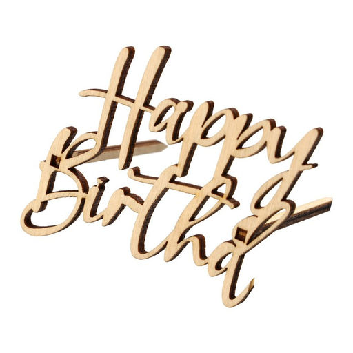 Цена за 5 шт. Топпер для торта Happy Birthday, деревянный, 92х60