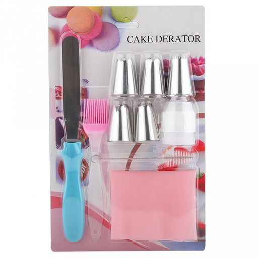 Кондитерский набор 10 предметов Мастер: мешок для крема п/эт 32см, насадка из нержавеющей стали - 5 штук, широкие, д3см, h4,3см; фиксатор винтовой для насадок пластик; ершик для чистки насадок; кисточка 16см силикон/пластик; шпатель спатула прямой - Домашняя мода фото 2