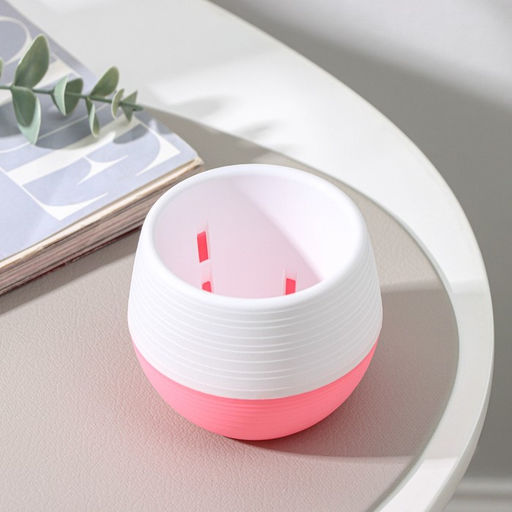 Цена за 3 шт. Горшок для цветов с поддоном «Япония», 125 мл, d=8 см, h=6.5 см, белый-розовый