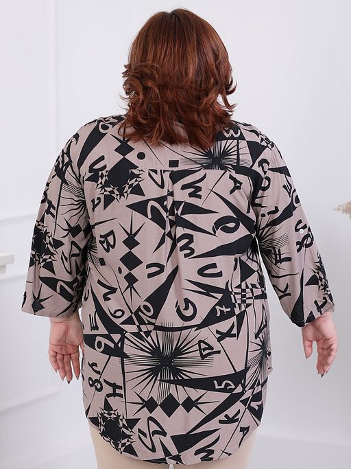 Рубашка женская с геометрическим принтом длинная - Almond фото 3