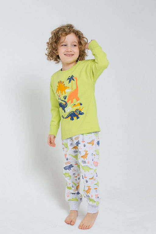 К 1547/темно-салатовый+дино на меланже, пижама