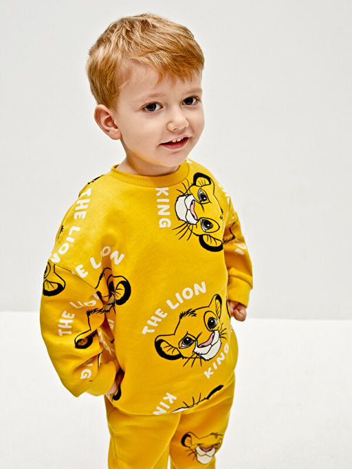 Bisiklet Yaka Uzun Kollu Aslan Kral Bask?l? Erkek Bebek Sweatshirt