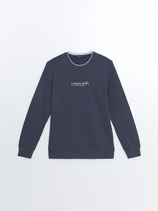 Bisiklet Yaka Uzun Kollu Bask?l? Erkek Sweatshirt
