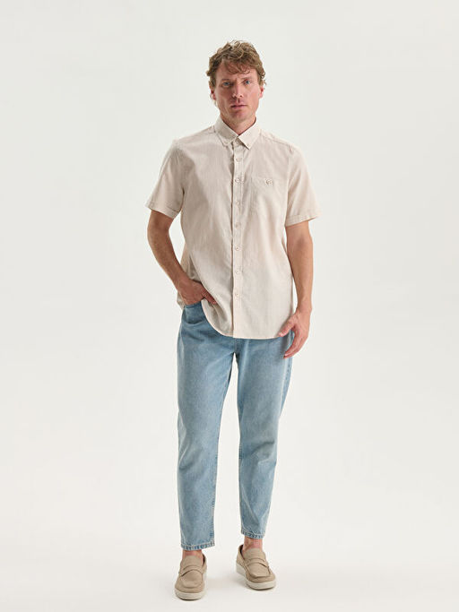 Regular Fit Keten Kar???ml? Erkek G?mlek