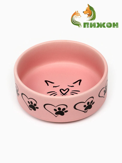 Миска керамическая Кошачья мордочка матовая 180 мл - 10.5 10.54 см, розовая - Пижон фото 2