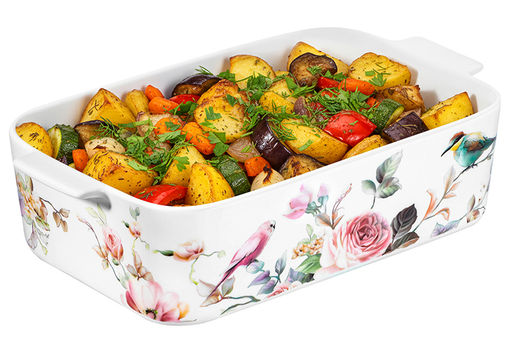 Блюдо д/запекания и сервировки 2,1 л 29,5*18*8,5 см Певчие птички с крышкой, фарфор NEW BONE CHINA - Elan gallery фото 6