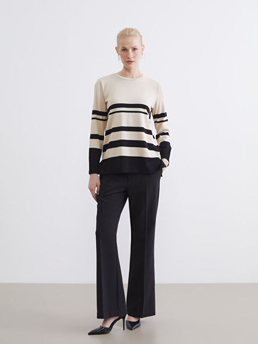 Bisiklet Yaka ?izgili Kad?n Triko Kazak