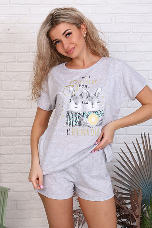 Пижама с шортами, принт Зайчики (881-1) - Плиона фото 42