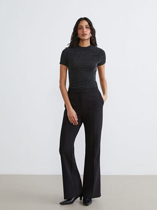 Dik Yaka Parlak G?r?n?ml? Kad?n Body