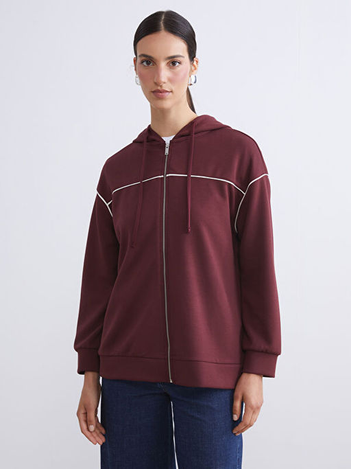 Kap??onlu Oversize Kad?n Fermuarl? Sweatshirt