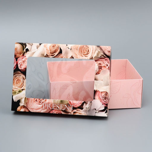 Цена за 2 шт. Коробка складная, крышка-дно, Present, 21×15×7 см с окном