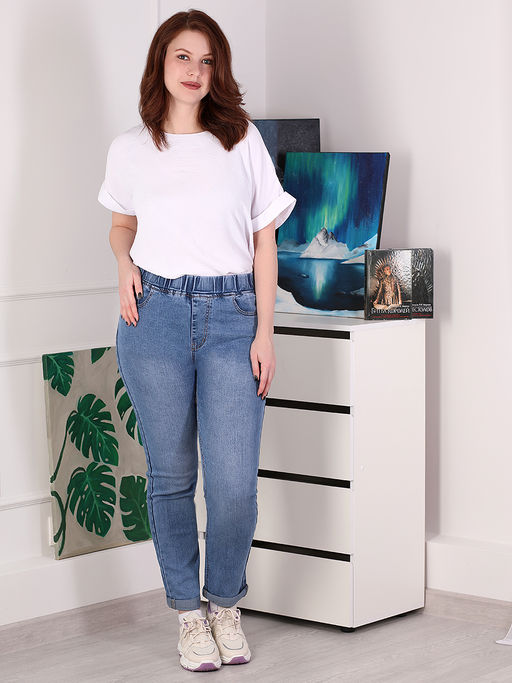 Джинсы женские прямые с подворотом на круговой резинке - Almond фото 6