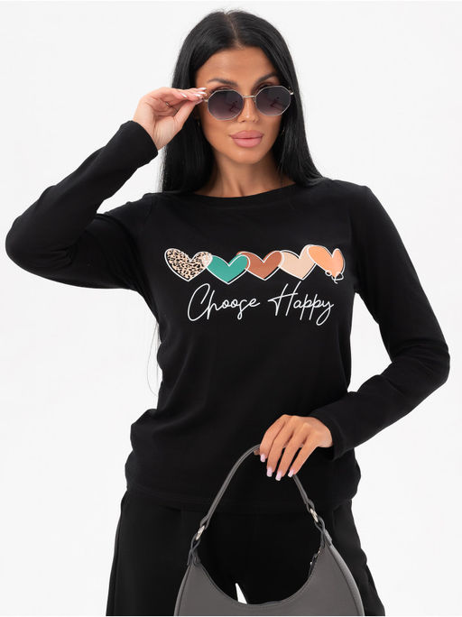 Лонгслив Счастье женский черный - София фото 4