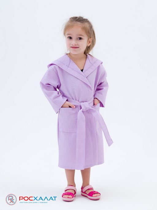 Детский вафельный халат с капюшоном сиреневый В-07 (18)