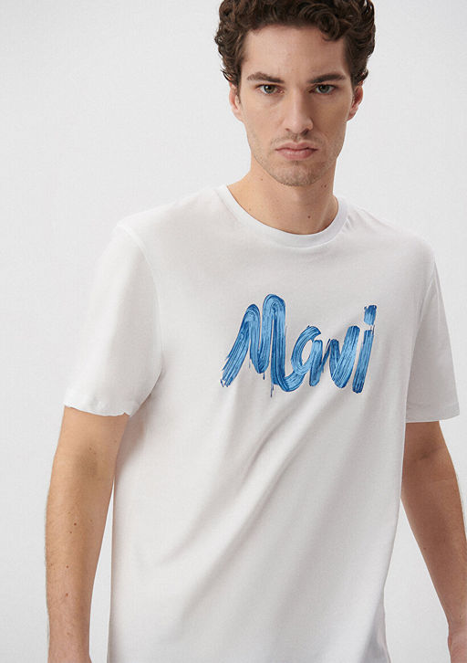 Mavi Logo Bask?l? Beyaz Tisort