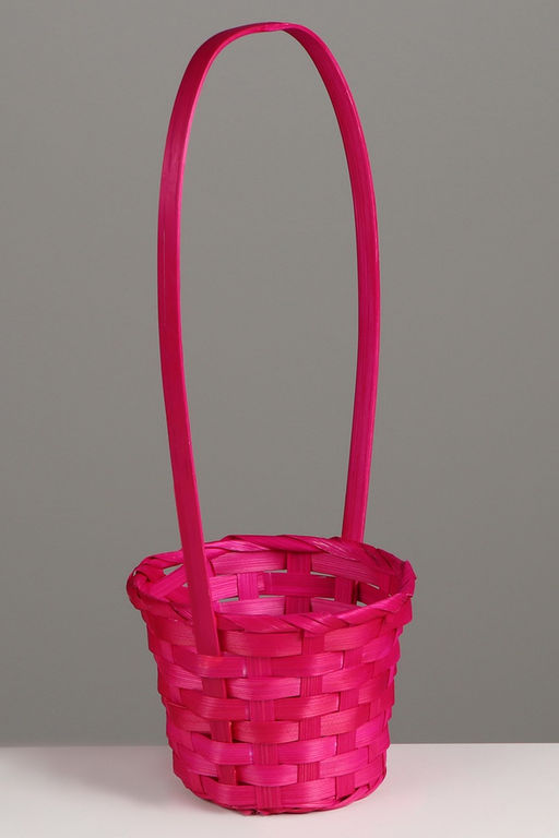 Цена за 2 шт. Корзина плетёная для хранения, 13×13×9.5 см, ручка h=21 см, бамбук, розовая, Greengo