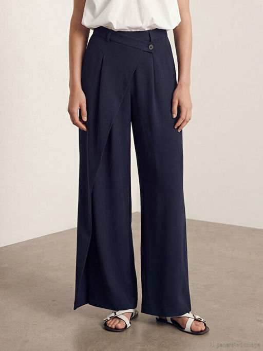 Standart Fit Kad?n Pileli Kuma? Pantolon