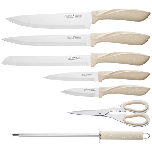 НАБОР НОЖЕЙ AGNESS С НОЖНИЦАМИ И МУСАТОМ НА ПЛАСТИКОВОЙ ПОДСТАВКЕ, 8 ПРЕДМЕТОВ  фото 3