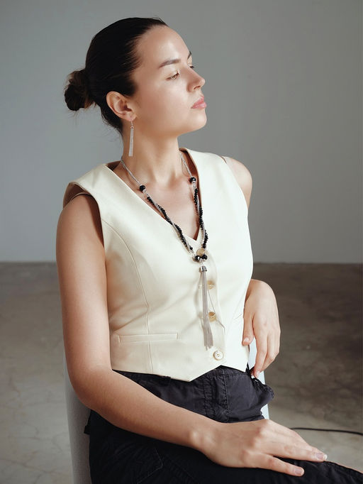 Набор 2 предмета: серьги, бусы Унисон накрученность, чёрный в серебре, 60 см