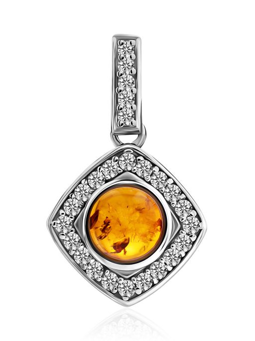 Миниатюрный серебряный кулон с янтарем и кристаллами Ренессанс