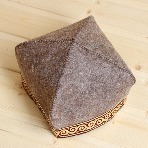 Шапка для бани Тюбетейка, коричневая с красной отделочной лентой - Simaland фото 2