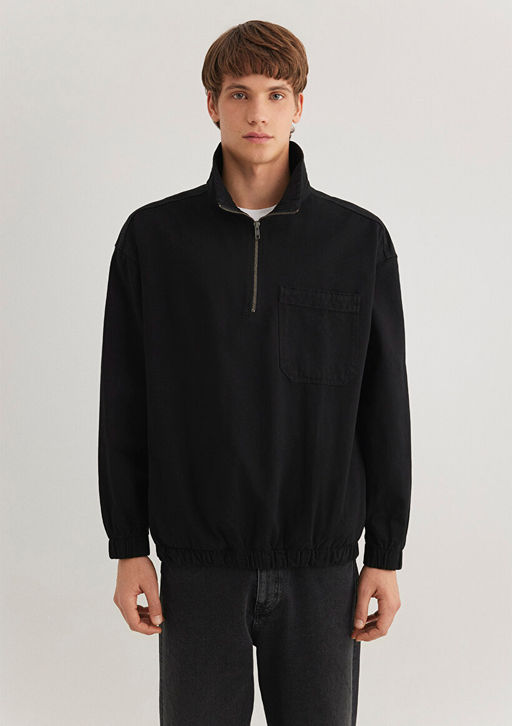 Yar? Fermuarl? Antrasit Denim Sweatshirt - Mavi фото 5