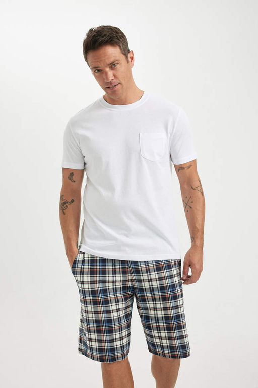 Regular Fit Pijama Tak?m K?sa Kollu Ust Sort Beli Lastikli Alt - Defacto фото 3