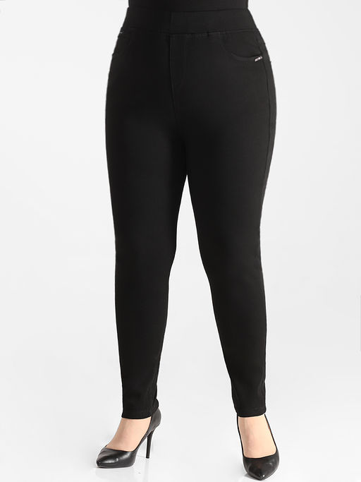 Джеггинсы утепленные больших размеров с высокой посадкой черные