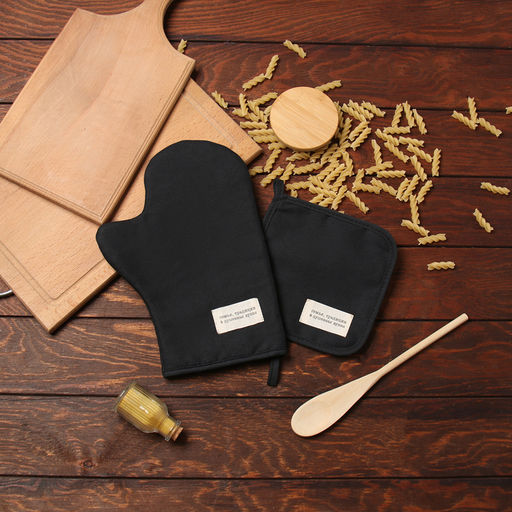 Набор кух. Доляна Душевная кухня цв.черный варежка-прихватка20х28см, прихватка17х17см  фото 7