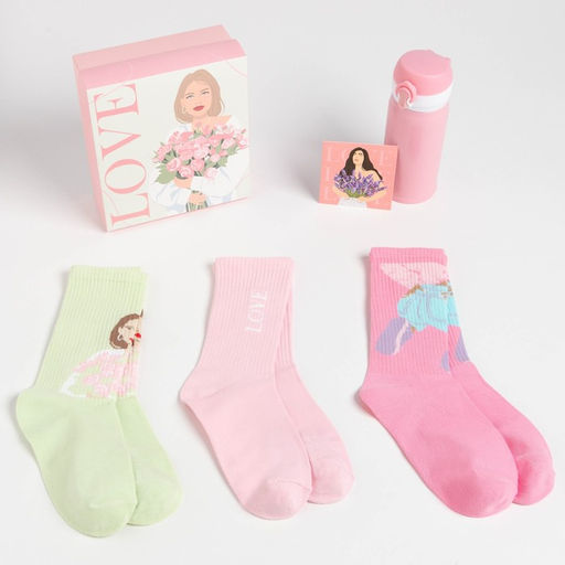 Набор подарочный KAFTAN Love, термос, носки 3 пары, размер 36-39 (23-25 см), открытка