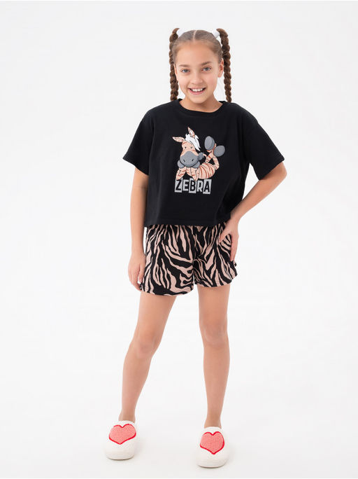 Пижама "Зебра" коричневая детская девочка с шортами