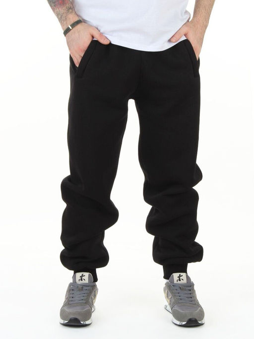 48579 BLACK Брюки спортивные утепленные мужские (50% хлопок, 50% полиэстер)