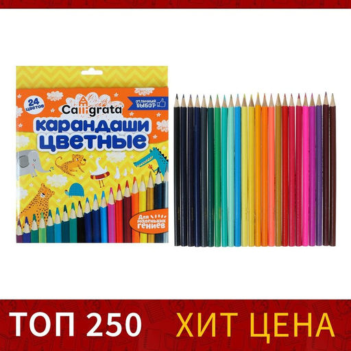 Карандаши Calligrata, цветные, 24 цвета, деревянные, трёхгранные