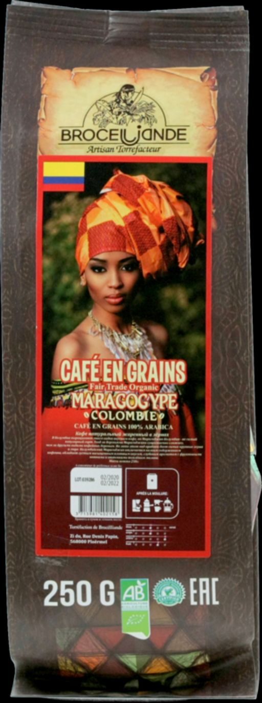 CAFE DE BROCELIANDE. Maragogype Colombie (зерновой) 250 гр. мягкая упаковка ФРАНЦИЯ