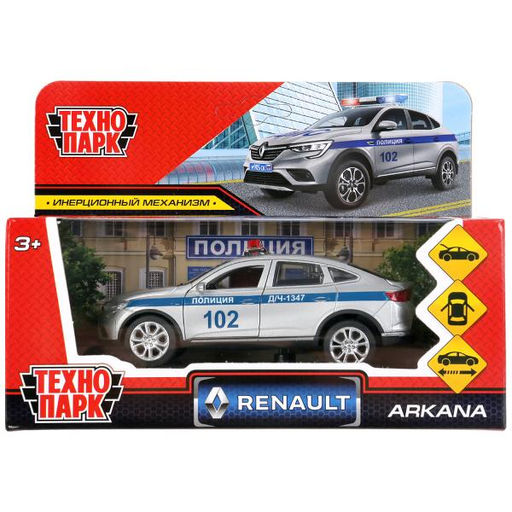 . Модель "Renault Arkana Полиция" мет. 12 см двери, багаж, серебр, кор. арт.ARKANA-12POL-SR