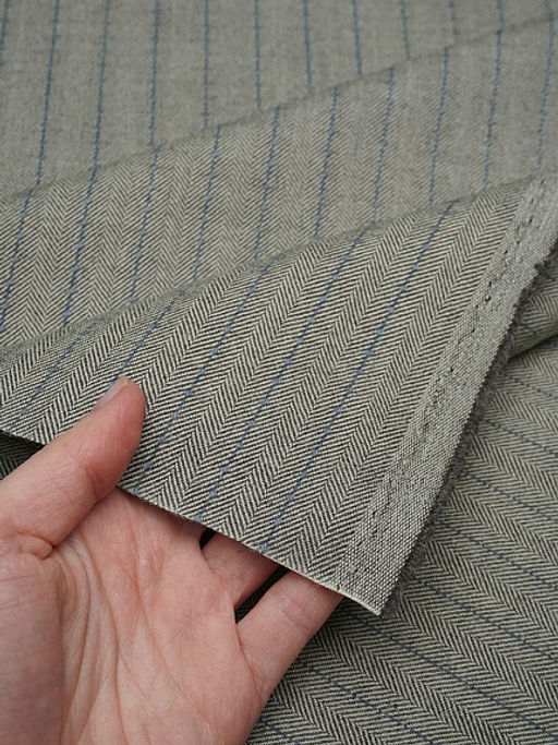 Шерсть костюмная Елочка-полоска цв.серо-бежевый с зеленым оттенком, ш.1.55м, шерсть-65%, п/э-35% - Купава фото 11