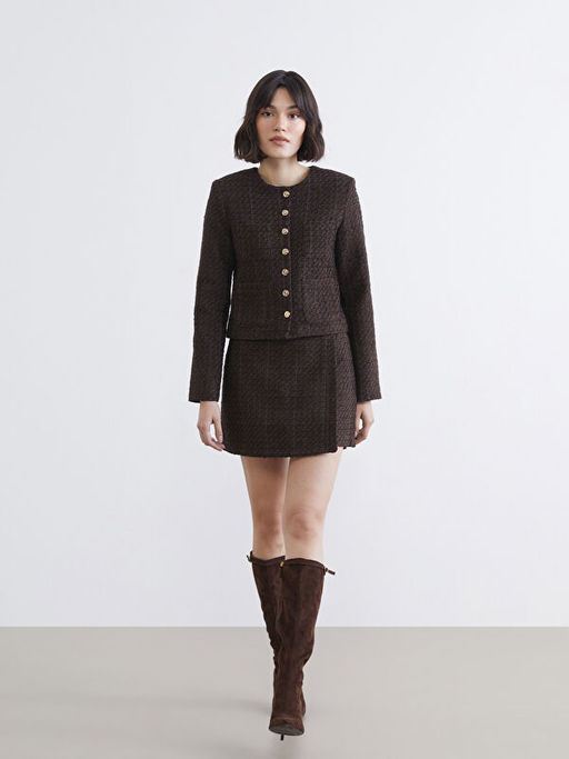 Beli Fermuarl? Dokulu T?vit ?ort Etek